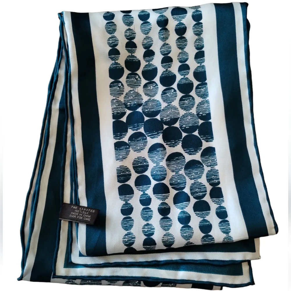 100% SILK Scarf The Limited Jewel Toned Green Circles Polka Dot